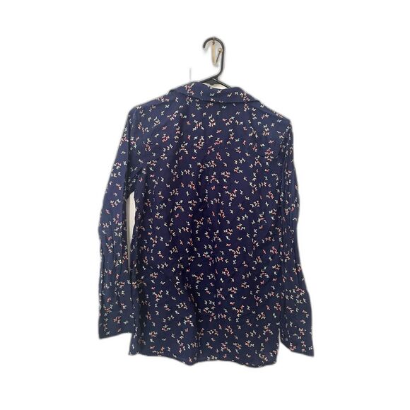 Talbots Long Sleeve Casual Tunic Button Shirt Navy Floral Size S 100% Cotton - Picture 2 of 6